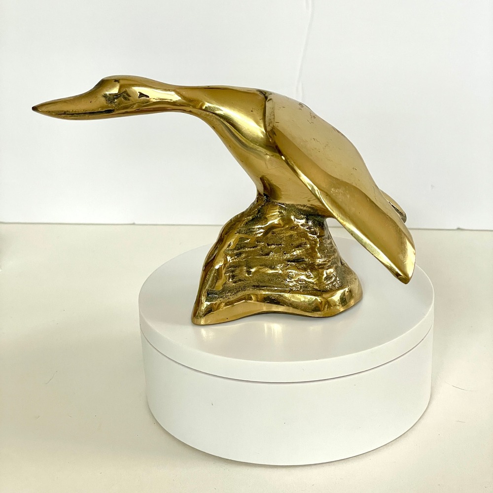 Vintage Solid Brass Goose Duck Figurine Mid Century Modern Flying Bird Statue - Picture 3 of 6